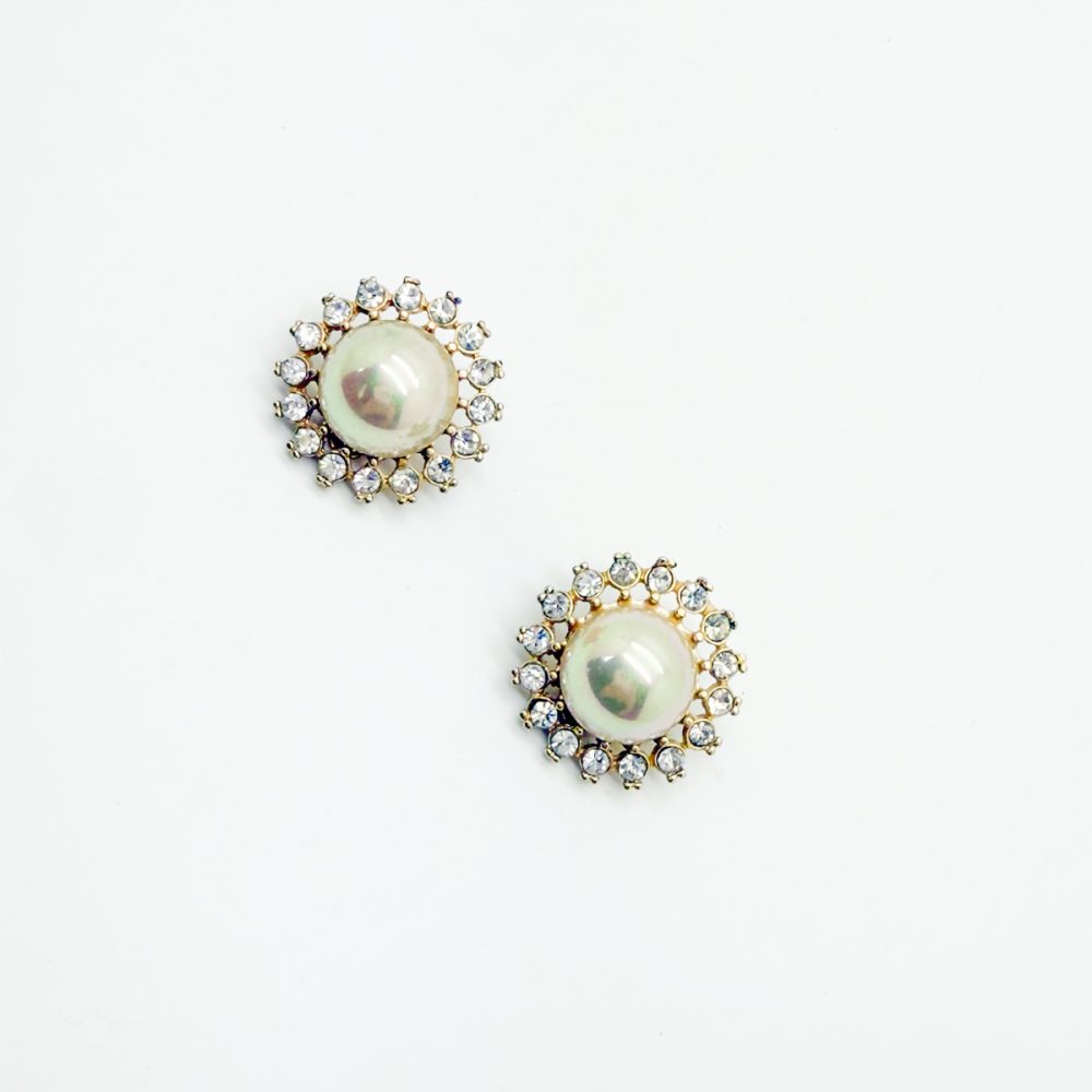 Vintage Half Pearl Crystal Earrings