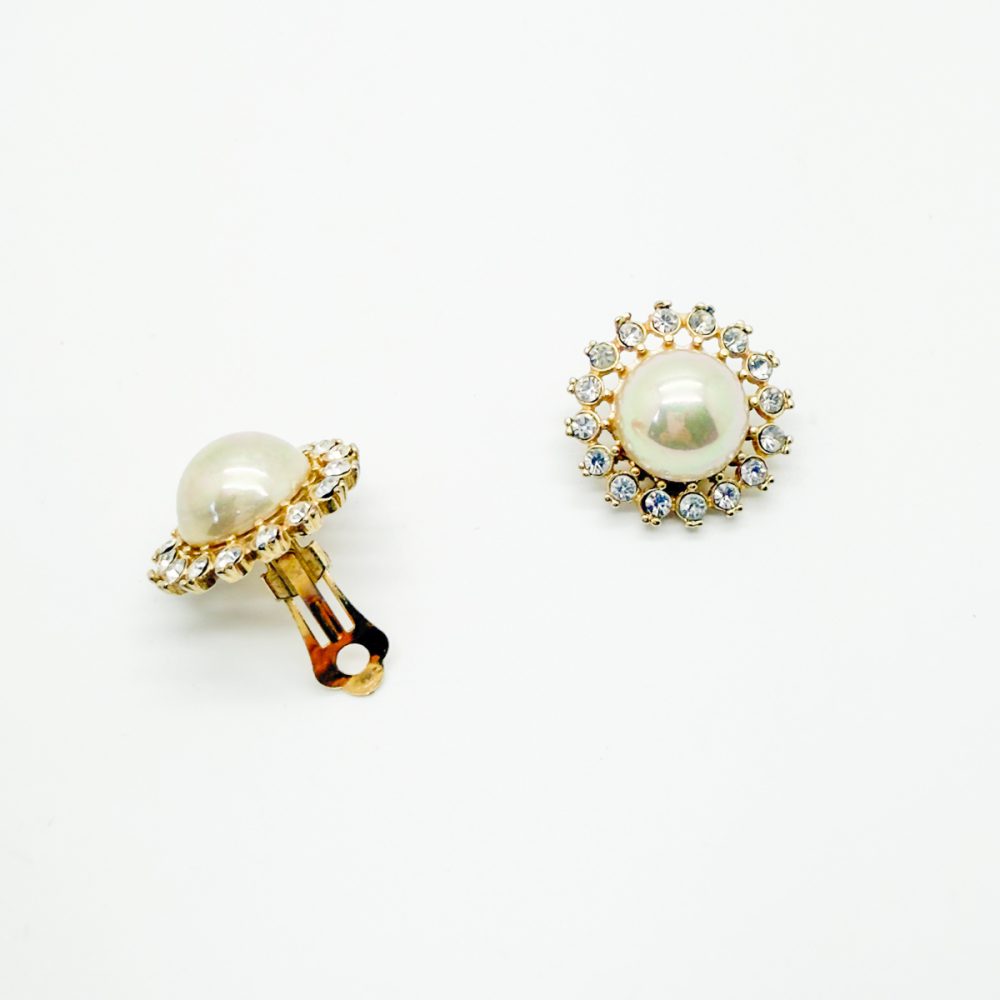 Vintage Half Pearl Crystal Earrings