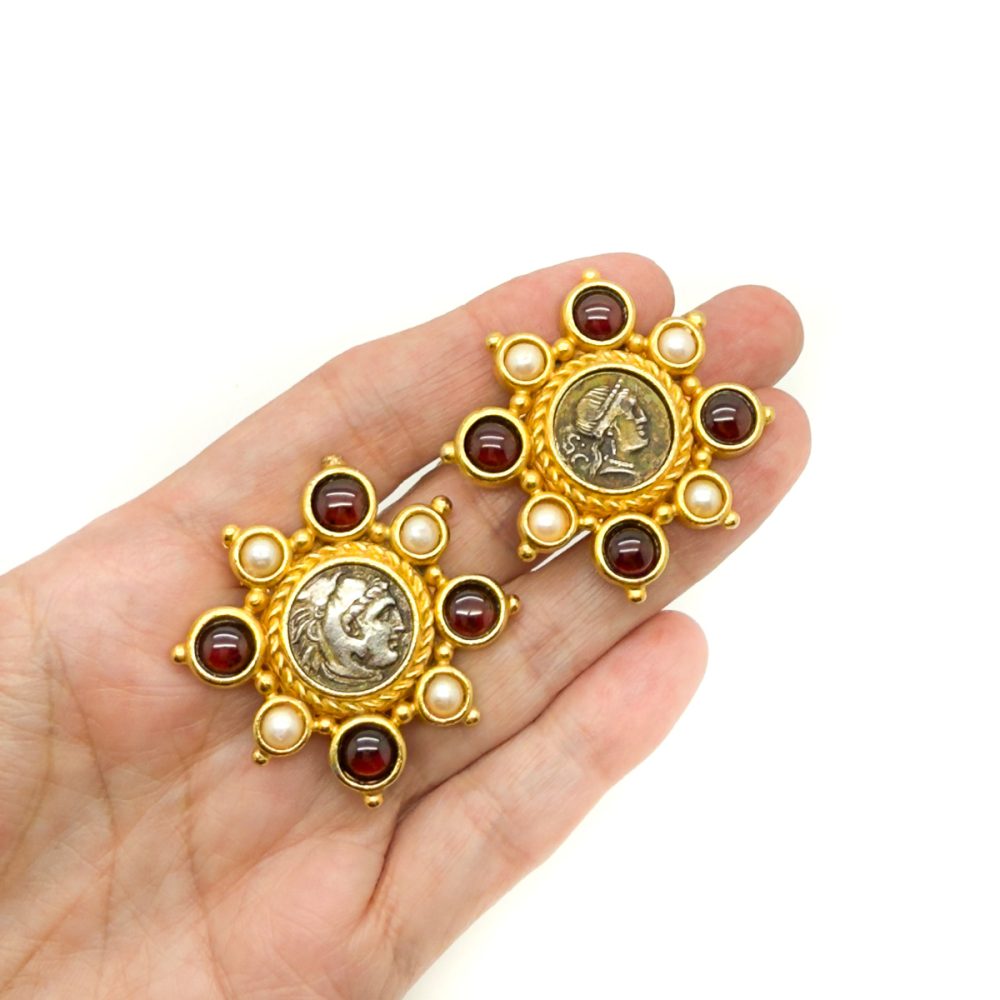 Vintage Linda Levinson Byzantine Coin Earrings