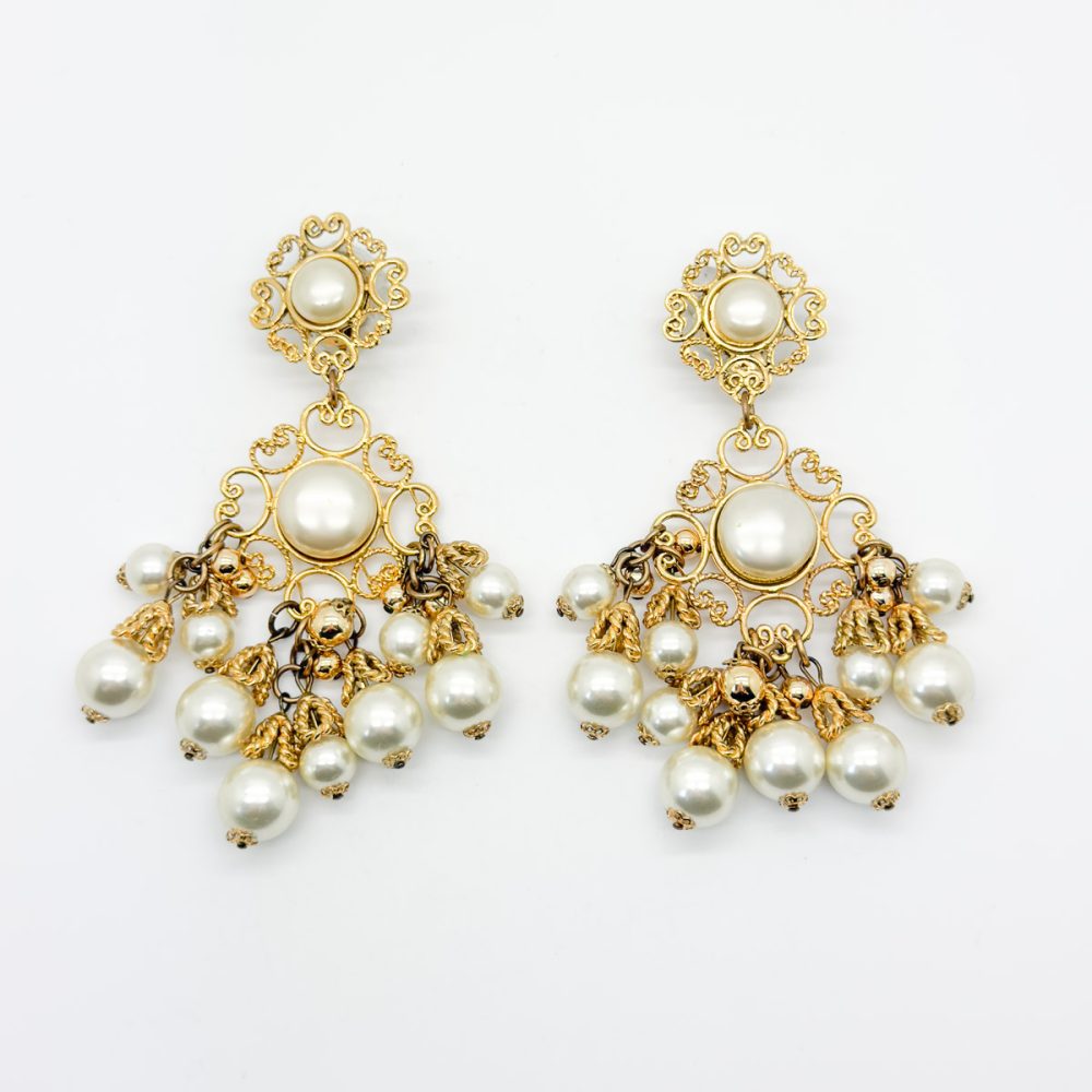 Vintage Statement Pearl Chandelier Earrings