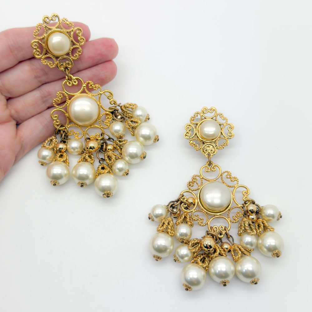 Vintage Statement Pearl Chandelier Earrings