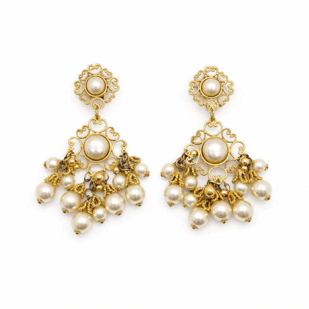 Vintage Statement Pearl Chandelier Earrings