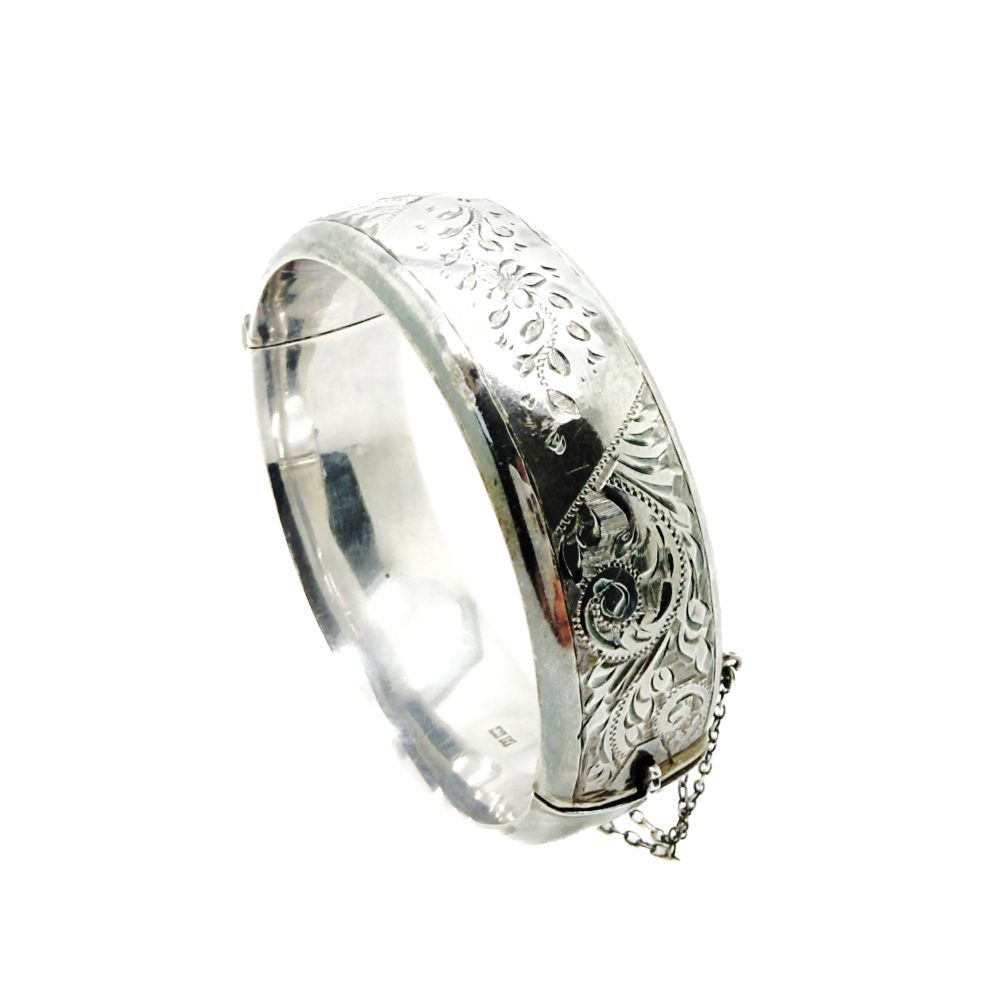 Vintage Hallmarked Silver Forget Me Not Bangle