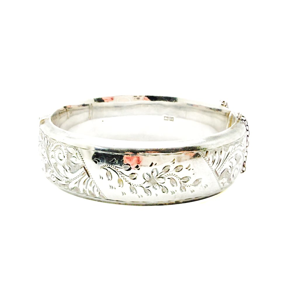 Vintage Hallmarked Silver Forget Me Not Bangle