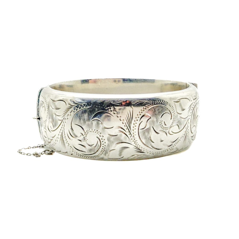 Vintage Hallmarked Silver Foliate Bangle