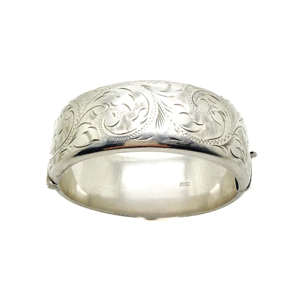 Vintage Hallmarked Silver Foliate Bangle