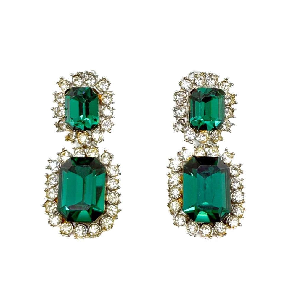 Vintage Emerald Glass Drop Earrings