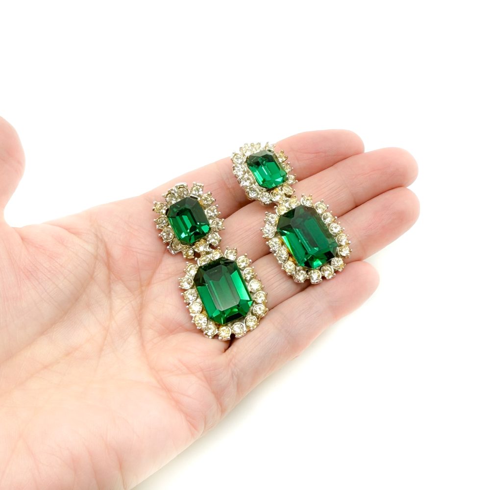 Vintage Emerald Glass Drop Earrings