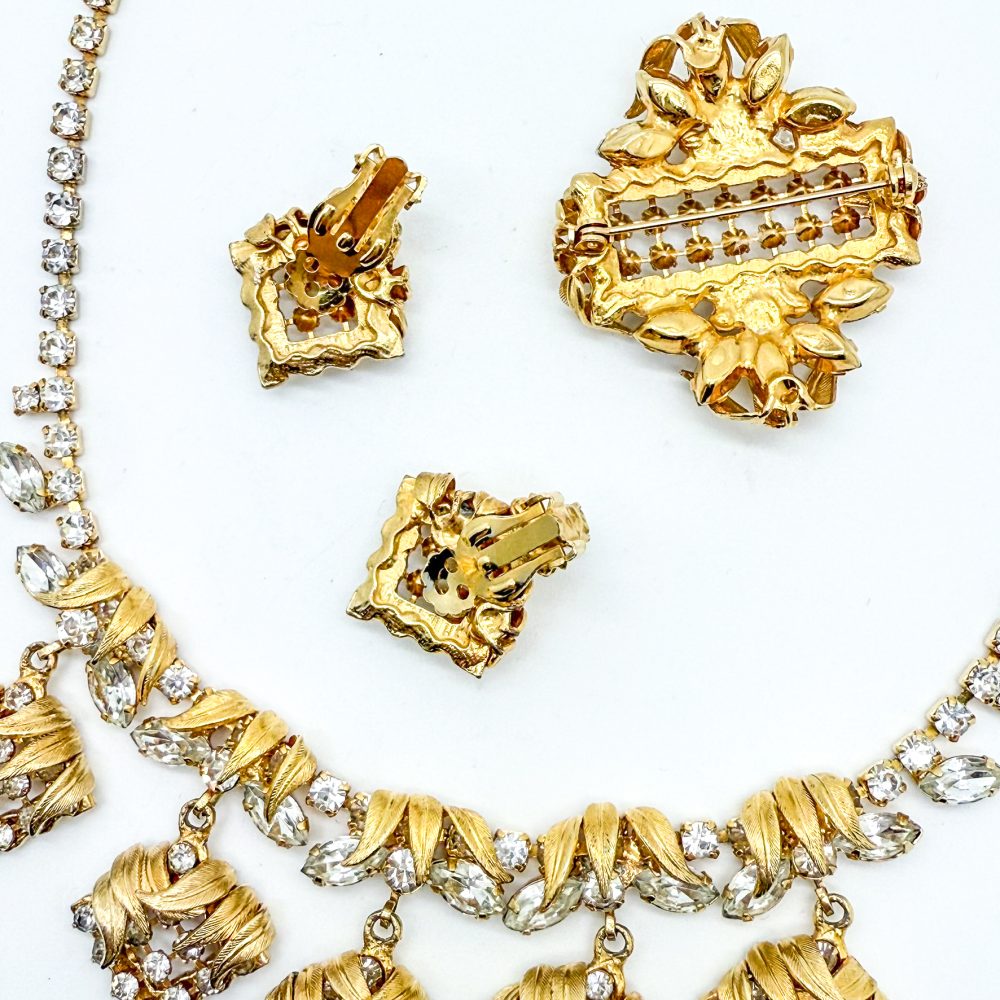 Vintage Lattice Leaf Crystal Parure
