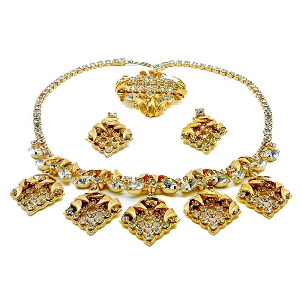 Vintage Lattice Leaf Crystal Parure
