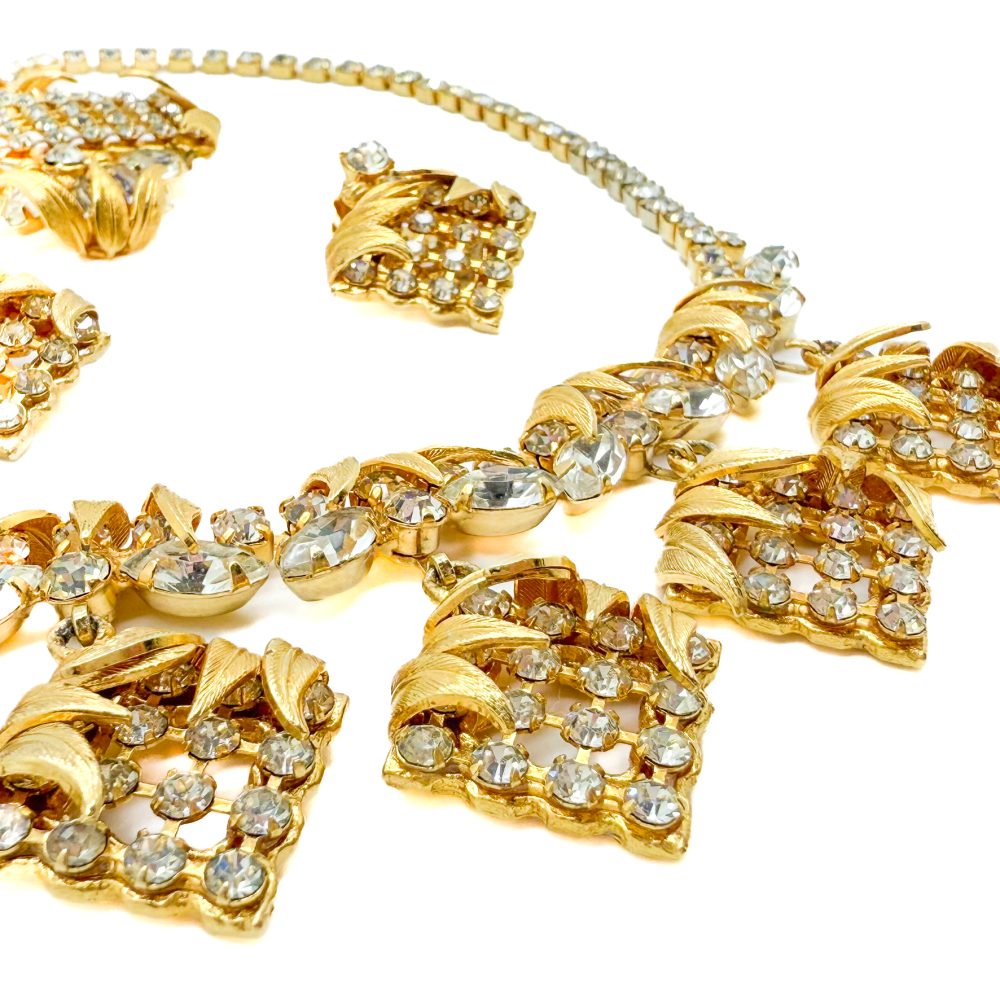 Vintage Lattice Leaf Crystal Parure