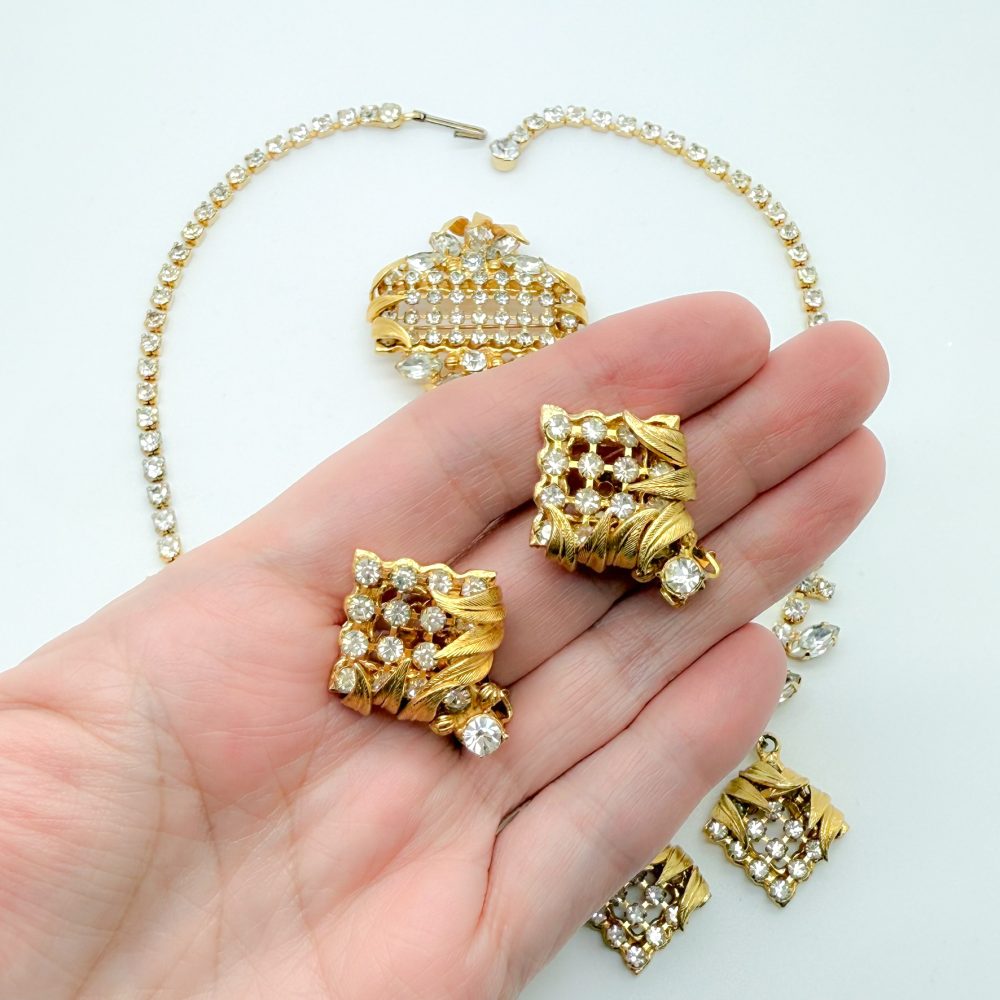 Vintage Lattice Leaf Crystal Parure