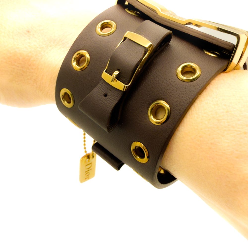 Vintage Dior Leather Logo Buckle Cuff