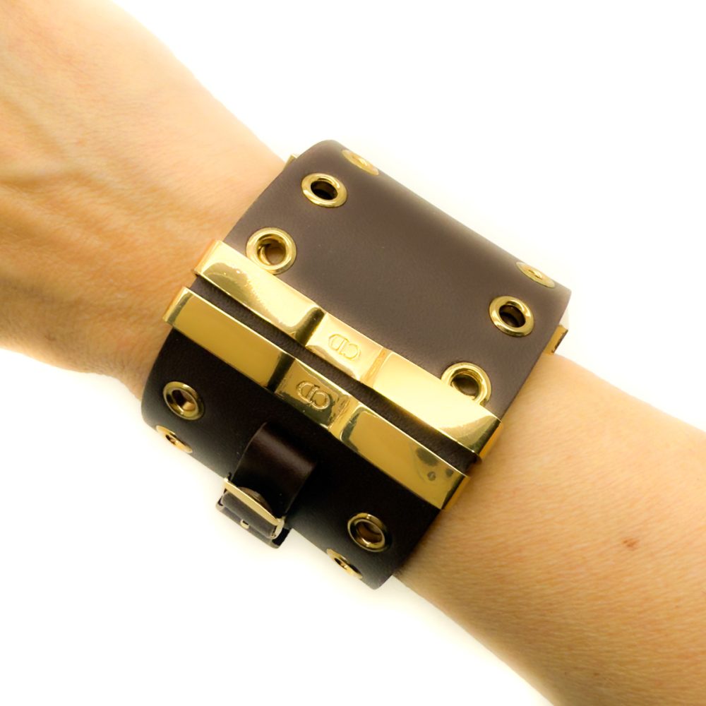 Vintage Dior Leather Logo Buckle Cuff
