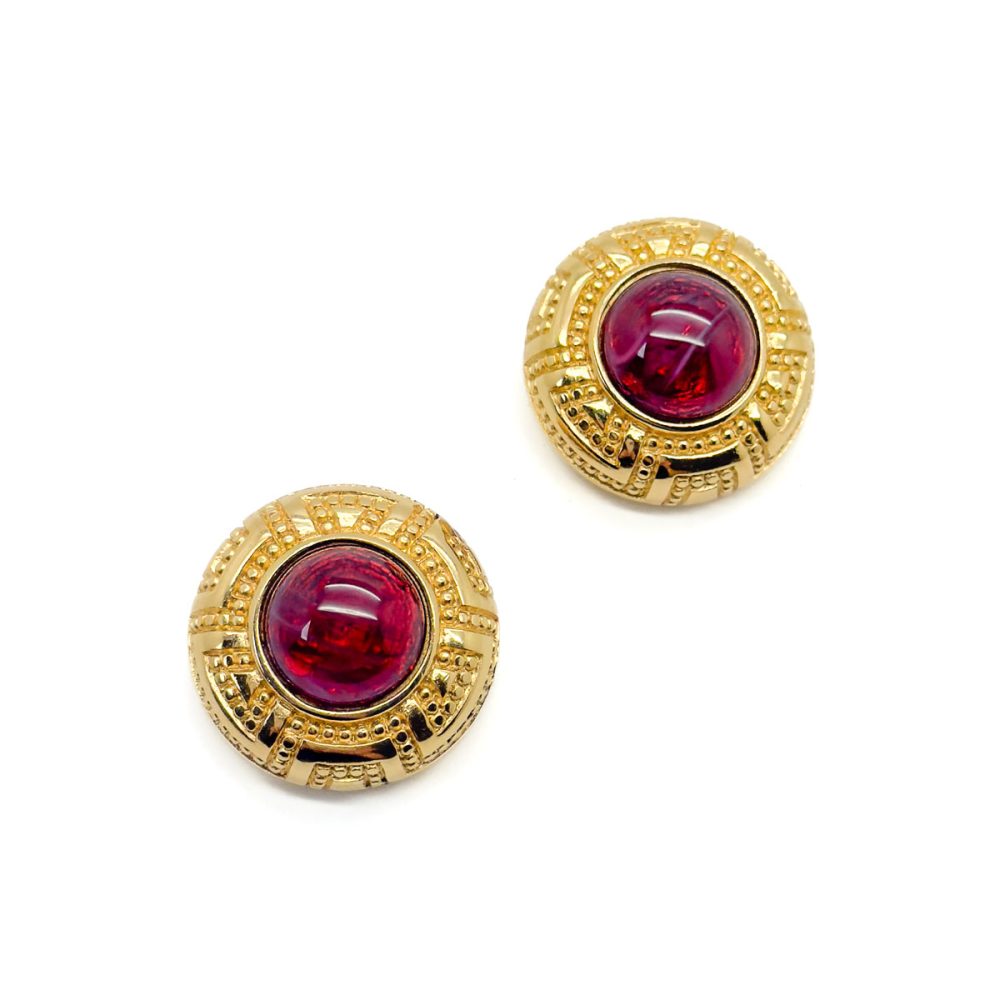 Vintage Dior Ruby Cabochon Earrings