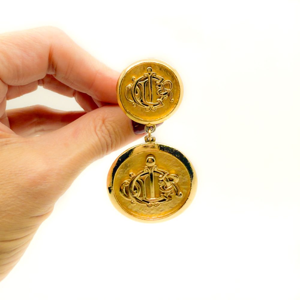 Vintage Dior Monogram Double Drop Earrings