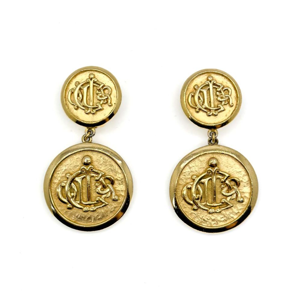 Vintage Dior Monogram Double Drop Earrings