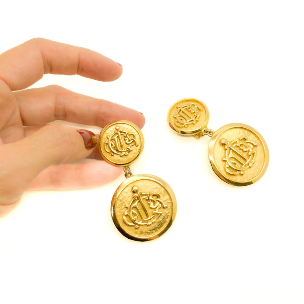 Vintage Dior Monogram Double Drop Earrings