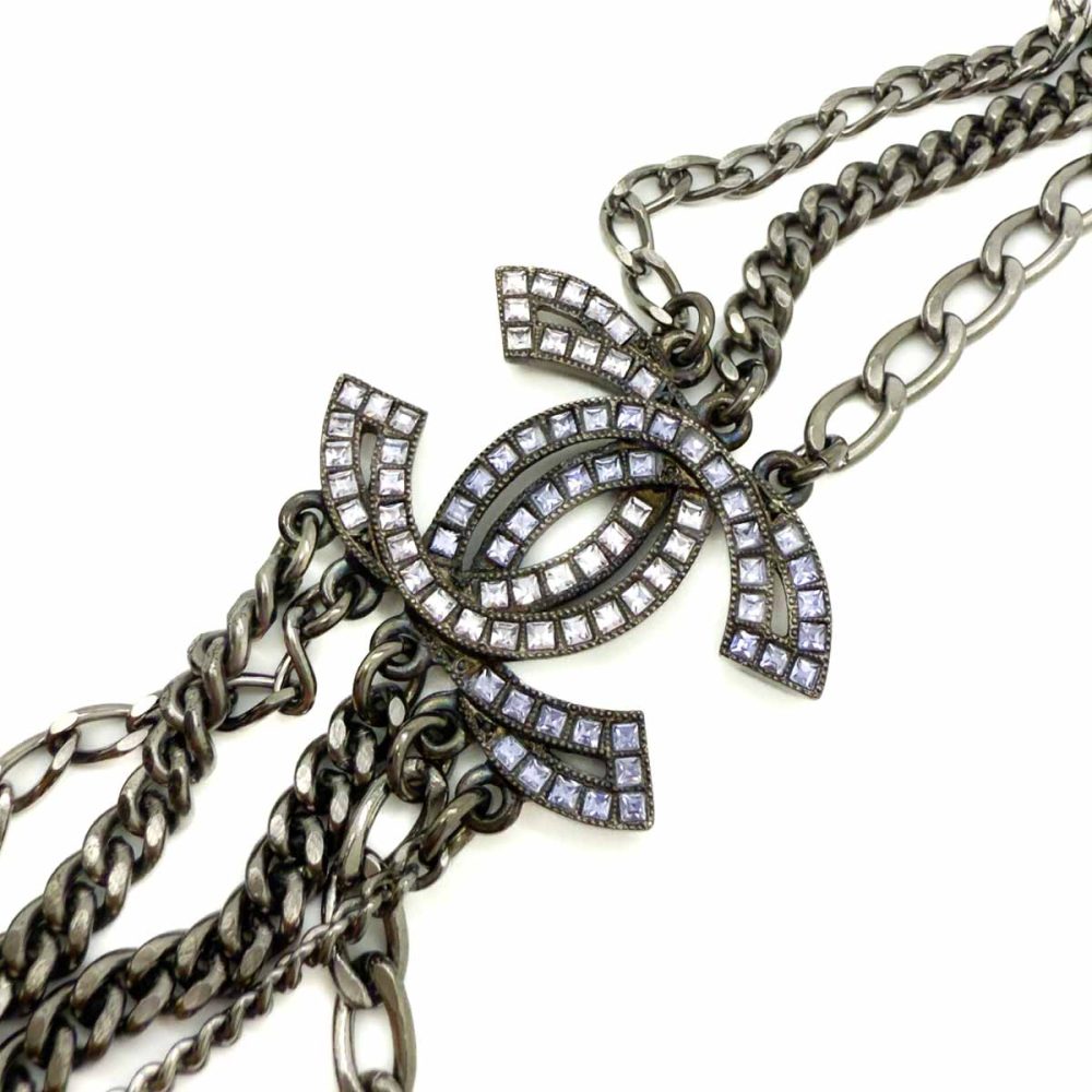 Preloved Chanel Gunmetal CC Logo Necklace