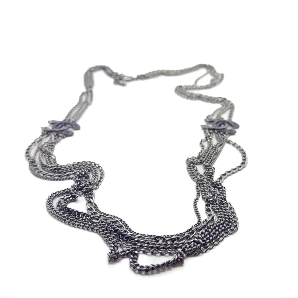 Preloved Chanel Gunmetal CC Logo Necklace