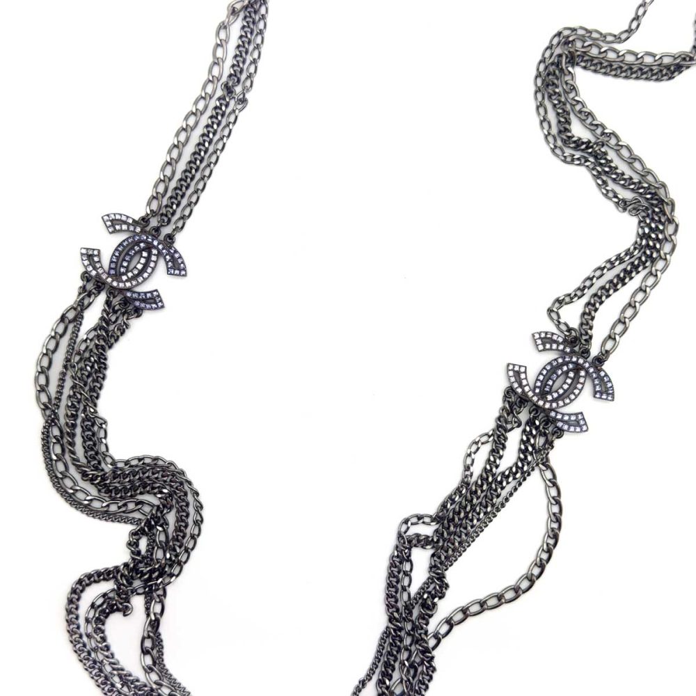 Preloved Chanel Gunmetal CC Logo Necklace