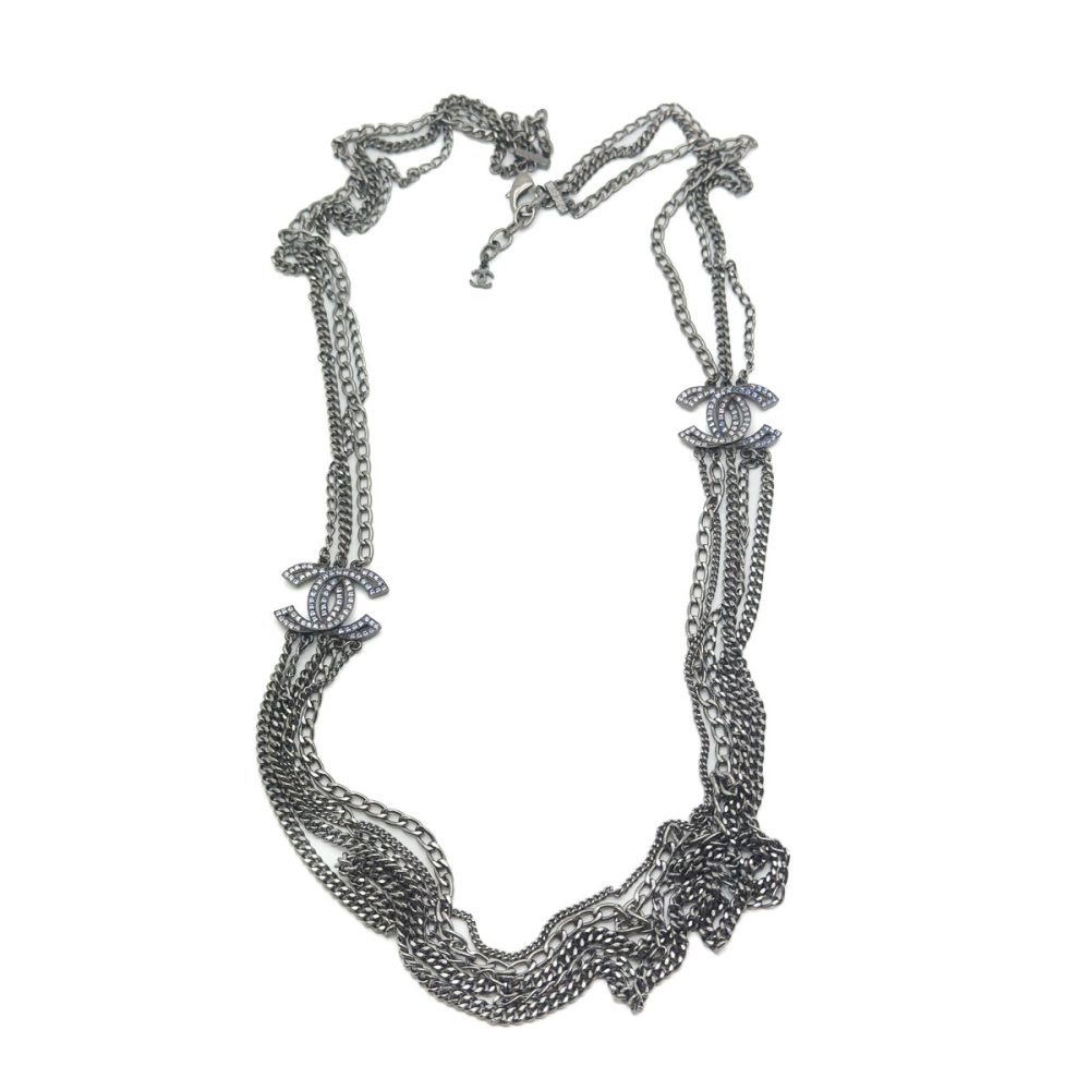 Preloved Chanel Gunmetal CC Logo Necklace
