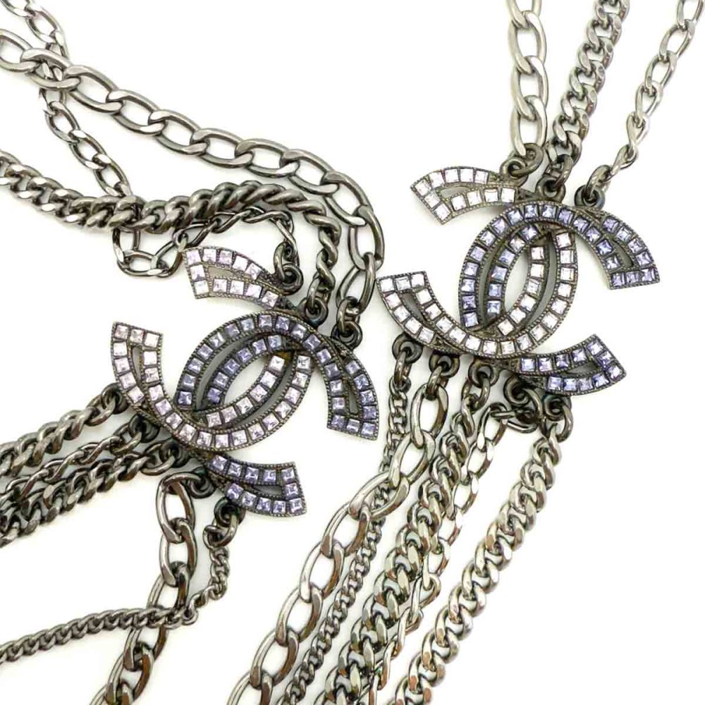 Preloved Chanel Gunmetal CC Logo Necklace