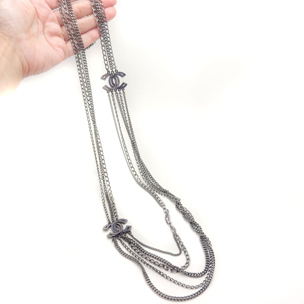 Preloved Chanel Gunmetal CC Logo Necklace
