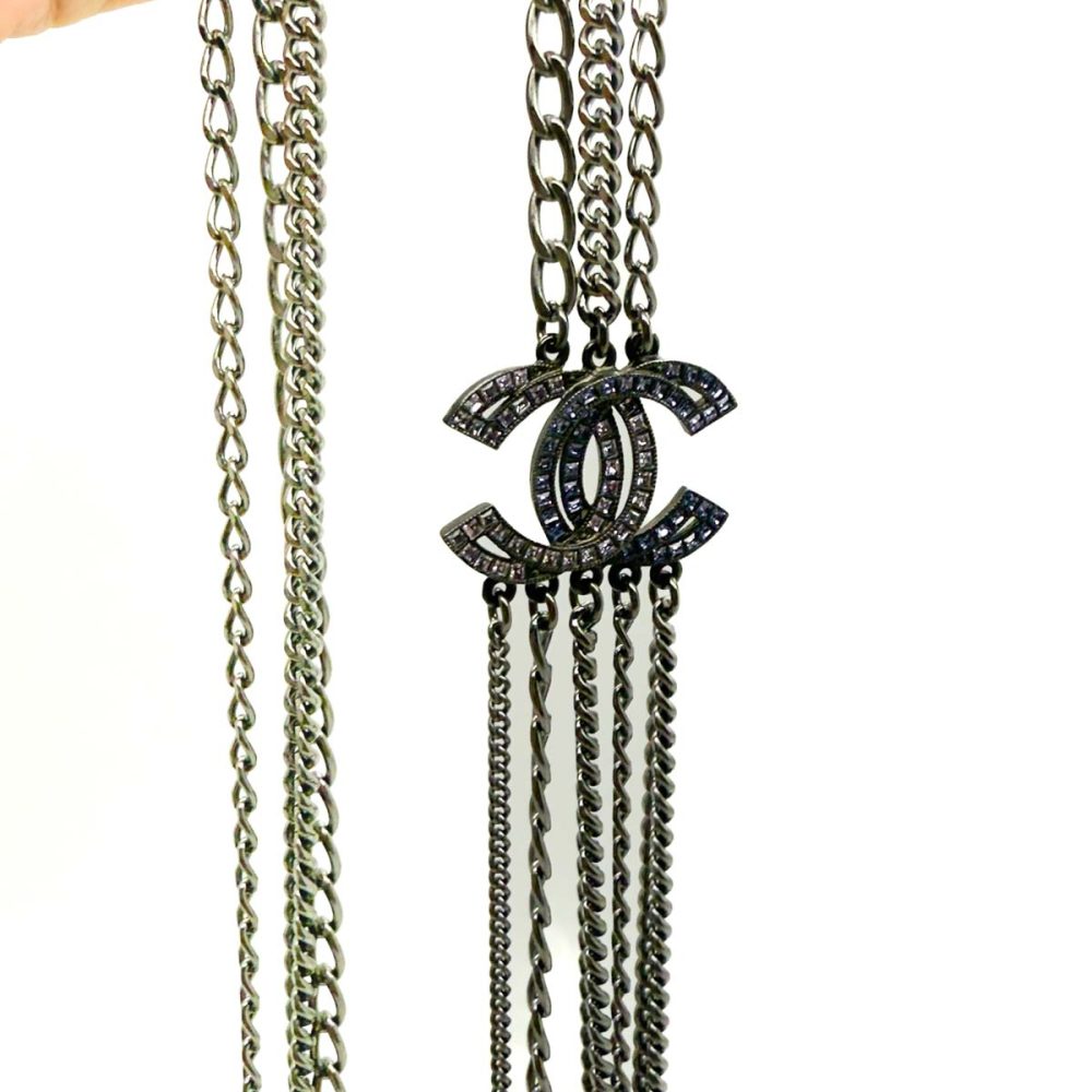 Preloved Chanel Gunmetal CC Logo Necklace