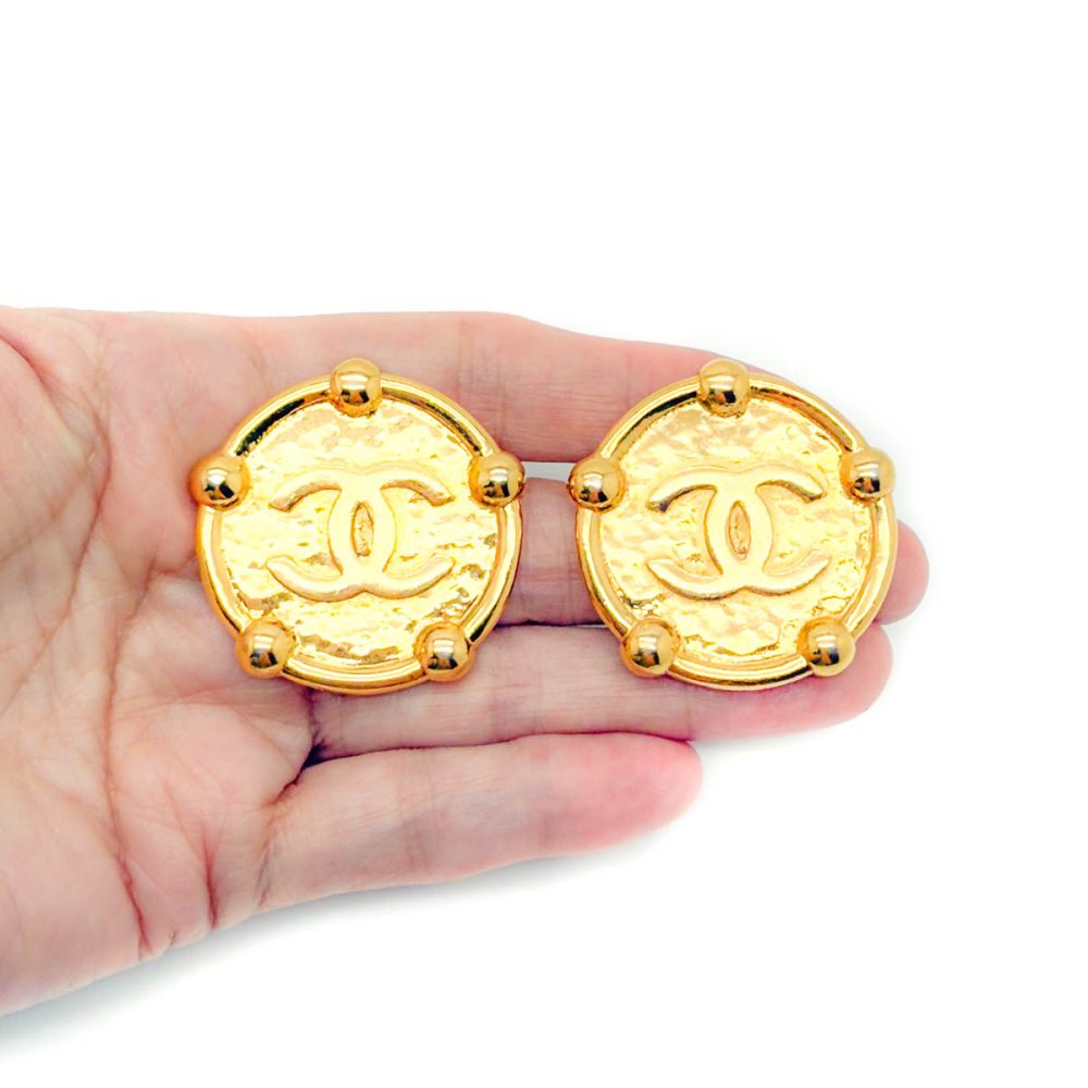 Vintage Chanel Gold Plated Statement CC Earrings