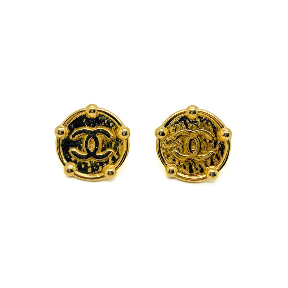 Vintage Chanel Gold Plated Statement CC Earrings