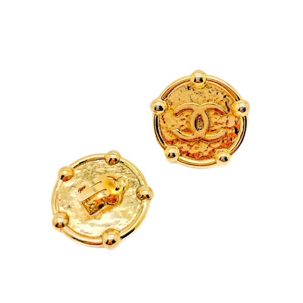 Vintage Chanel Gold Plated Statement CC Earrings