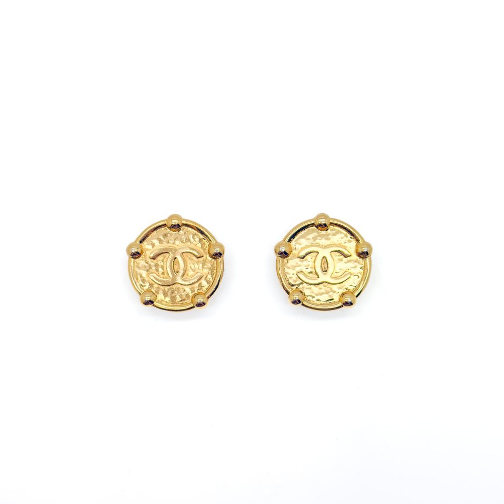 Vintage Chanel Gold Plated Statement CC Earrings