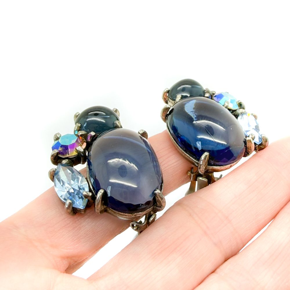 Vintage Schiaparelli Blue Cabochon Earrings