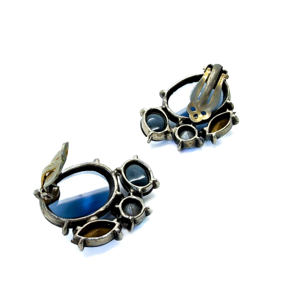 Vintage Schiaparelli Blue Cabochon Earrings