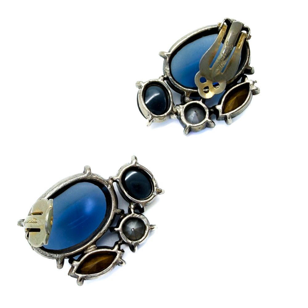 Vintage Schiaparelli Blue Cabochon Earrings