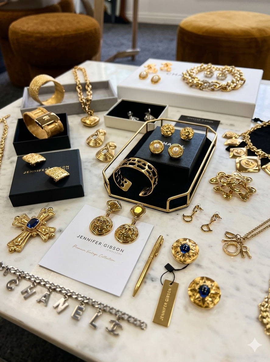 Vintage earring collection photographed on white background