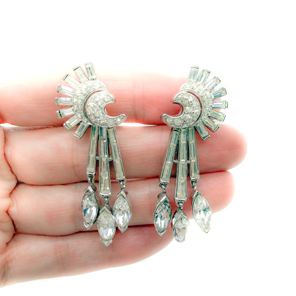Vintage Crown Trifari Art Deco Crystal Earrings
