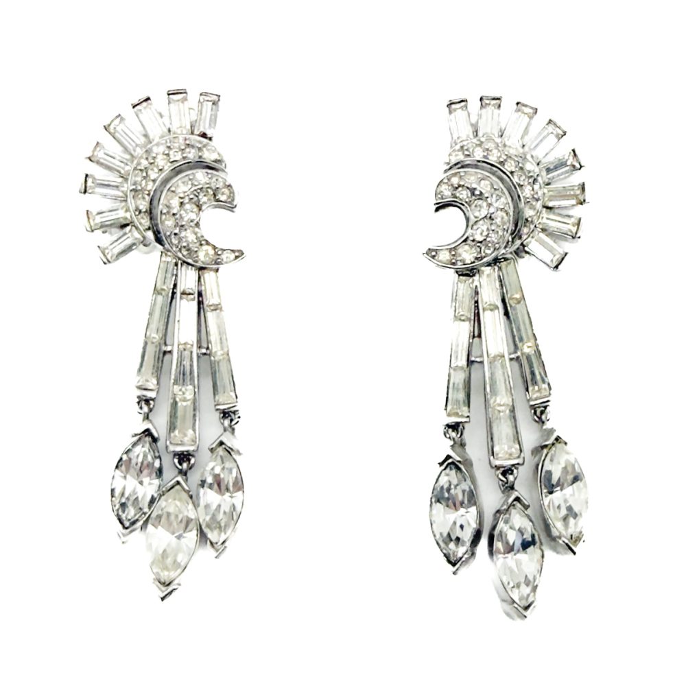 Vintage Crown Trifari Art Deco Crystal Earrings