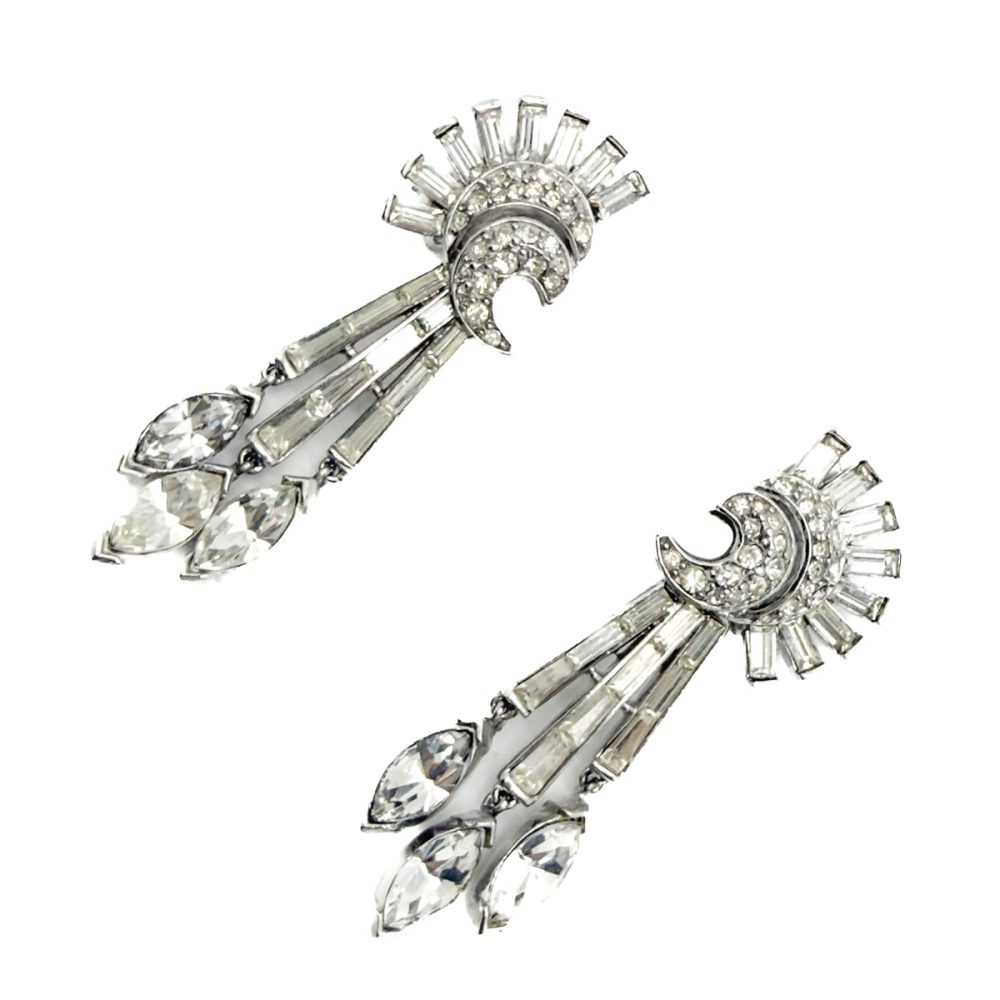 Vintage Crown Trifari Art Deco Crystal Earrings