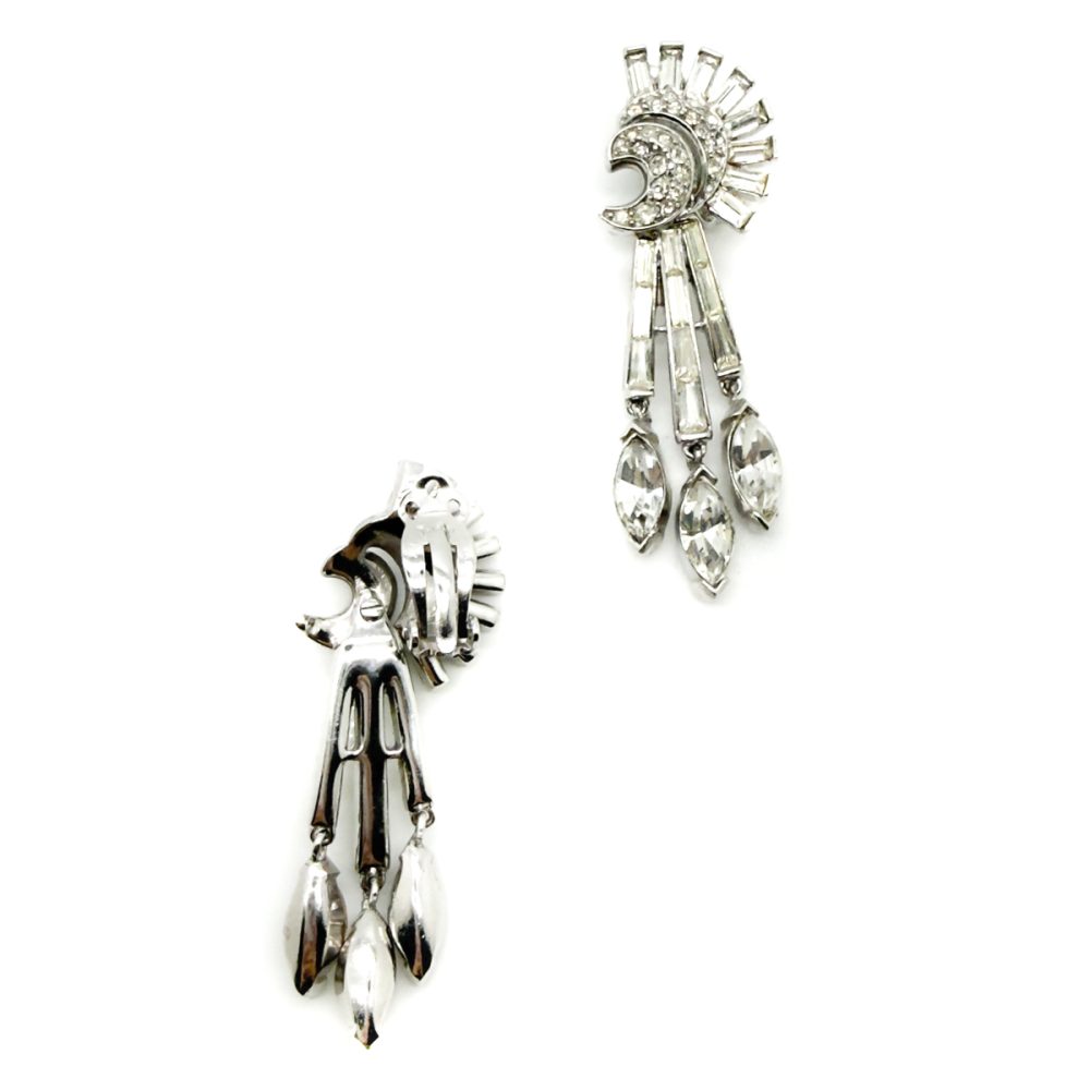 Vintage Crown Trifari Art Deco Crystal Earrings