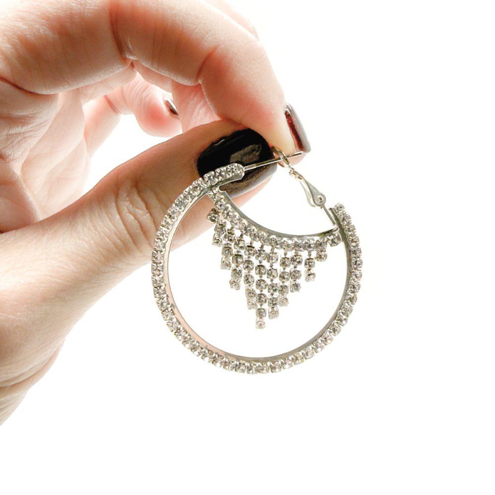 Contemporary Crystal Hoop Fringe Earrings
