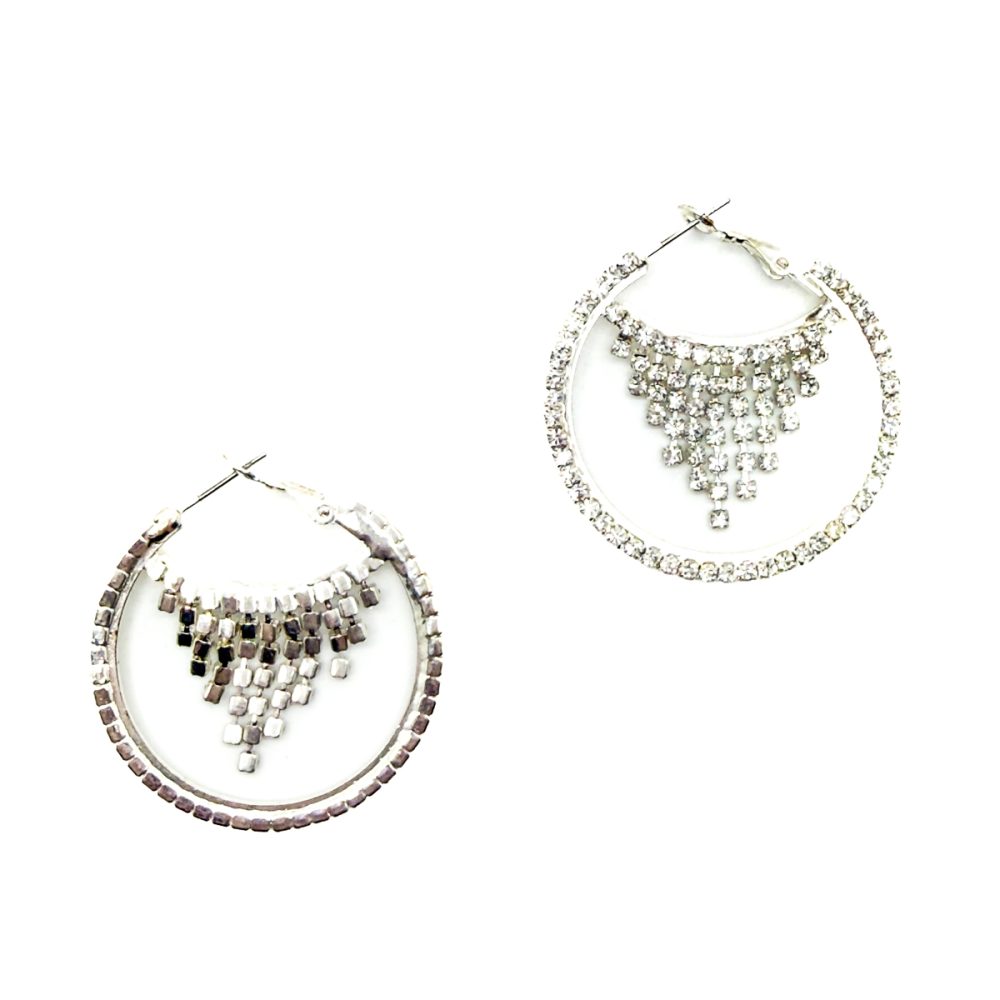 Contemporary Crystal Hoop Fringe Earrings