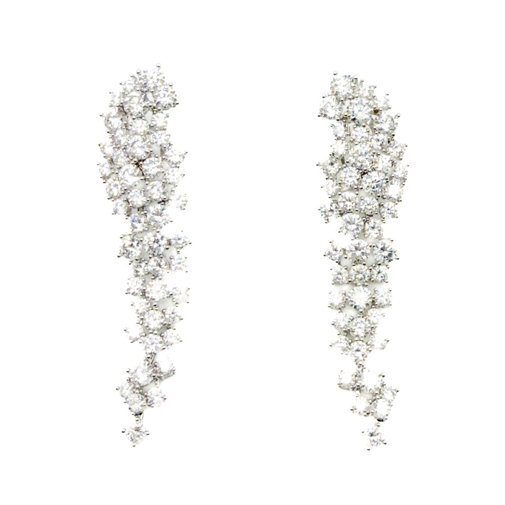 Crystal Cluster Long Drop Earrings