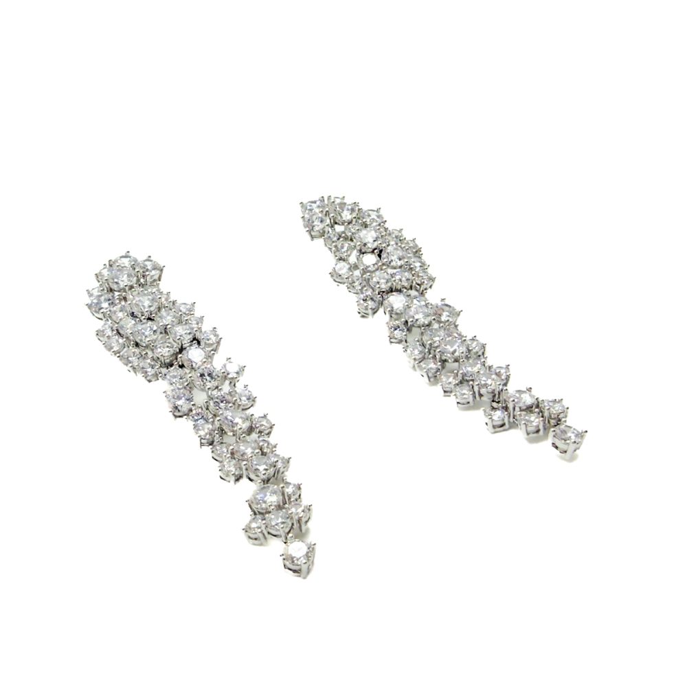 Crystal Cluster Long Drop Earrings