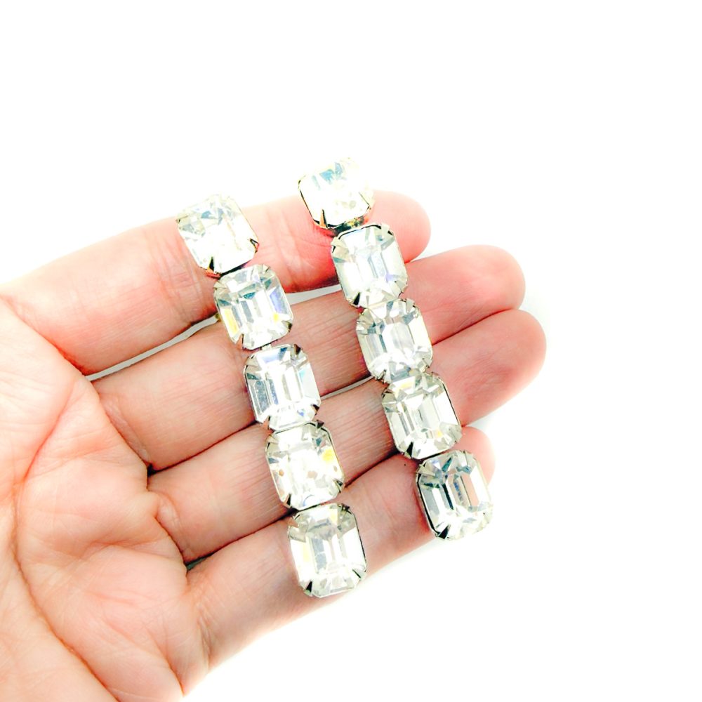 Vintage Emerald Cut Crystal Drop Earrings