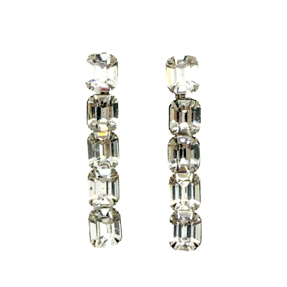 Vintage Emerald Cut Crystal Drop Earrings