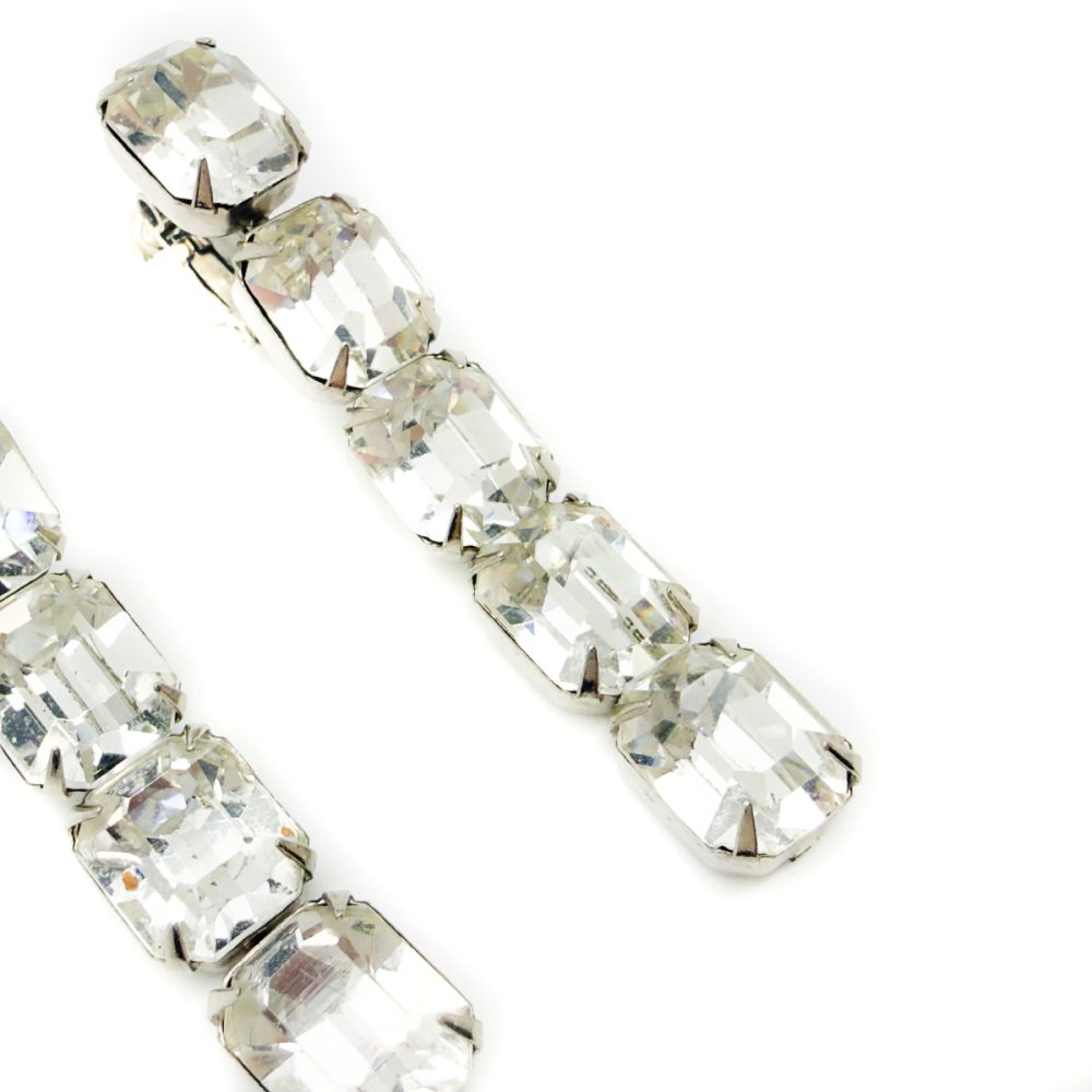 Vintage Emerald Cut Crystal Drop Earrings