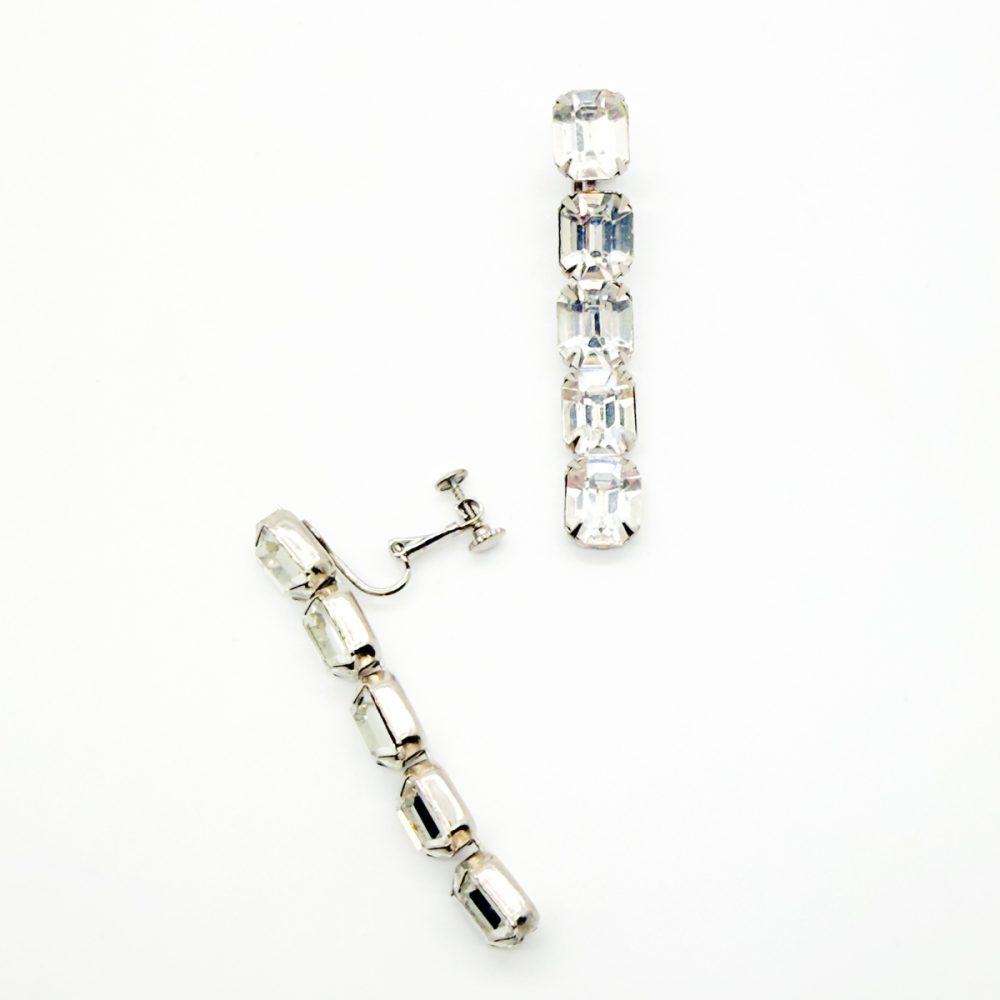 Vintage Emerald Cut Crystal Drop Earrings