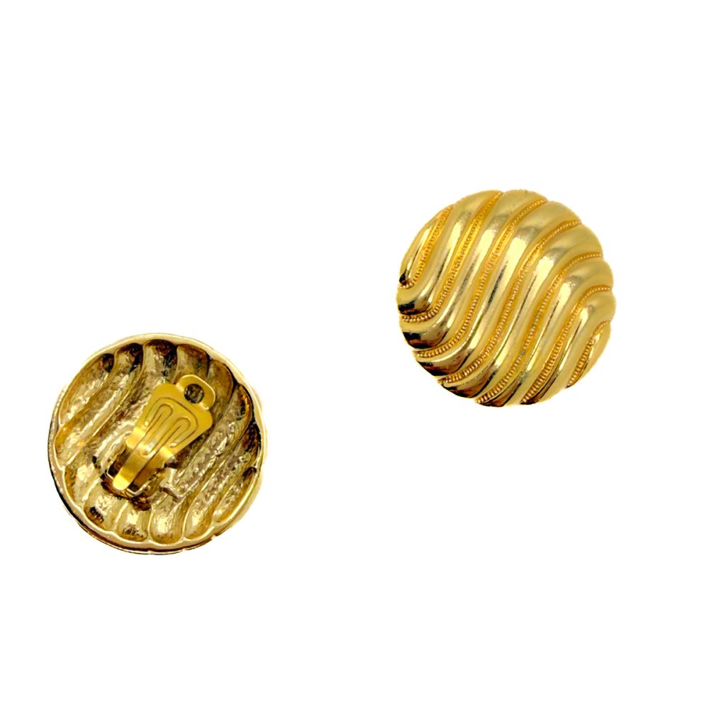 Vintage Gold Ripple Button Earrings